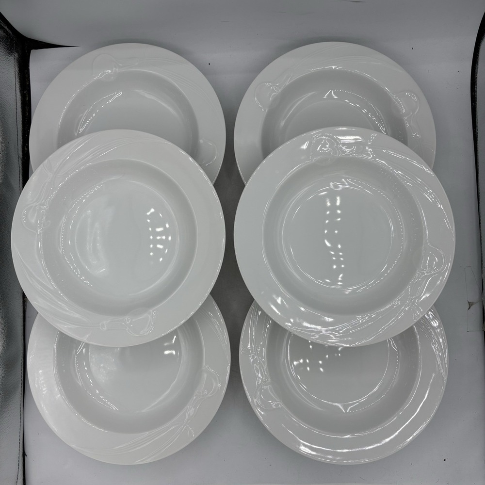 Mikasa Bowls 9" Soup Cer Classic Flair White Calla Lily K1991 Hel Uglow Set of 6